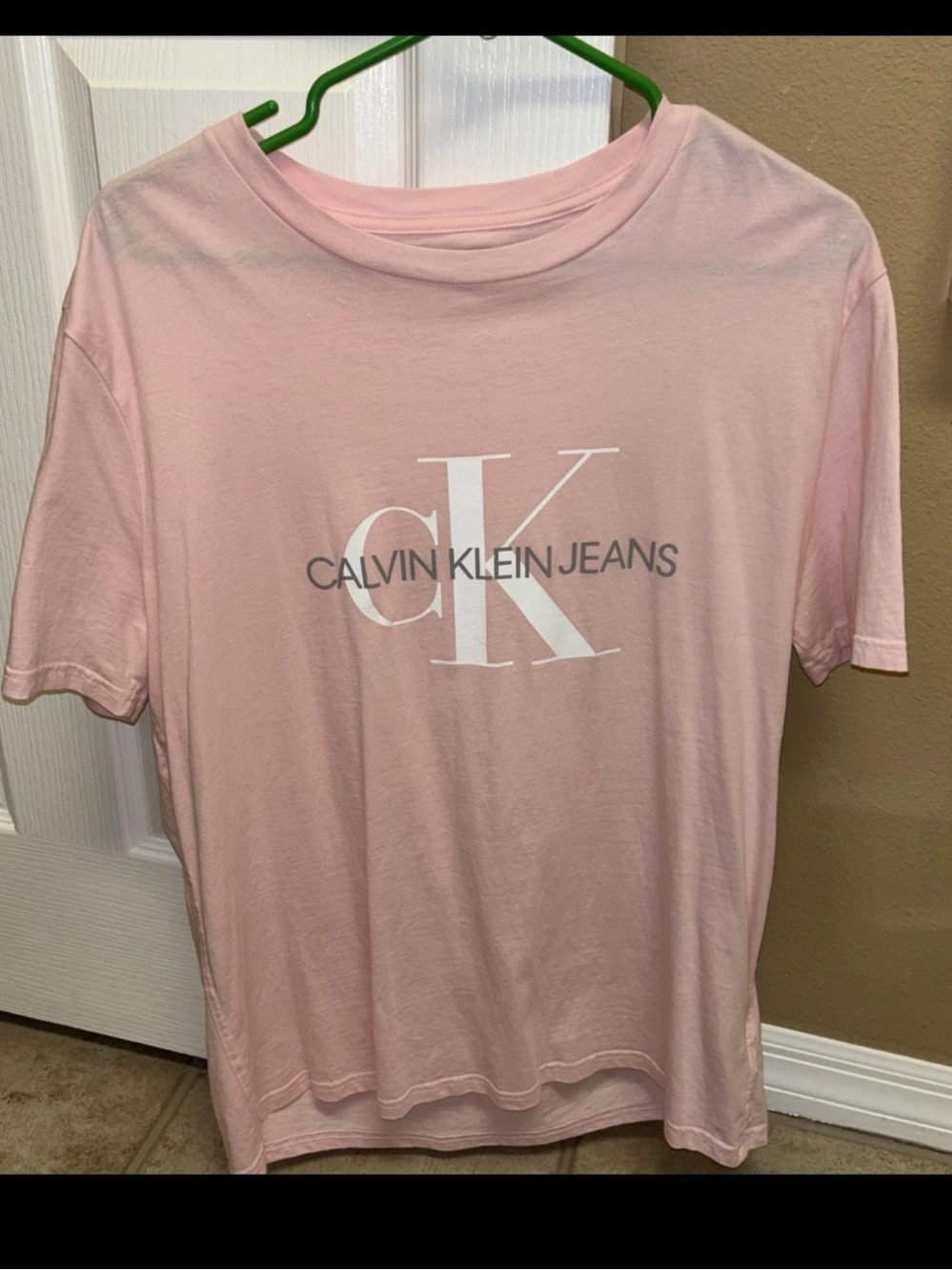 Calvin Klein Jeans Men's Pink Classic Monogram Logo Short Sleeve T-Shirt Large